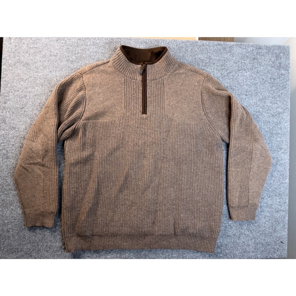LL Bean Mens XL Tall Merino Lambswool Gore Windstopper Quarter Zip Sweater Brown